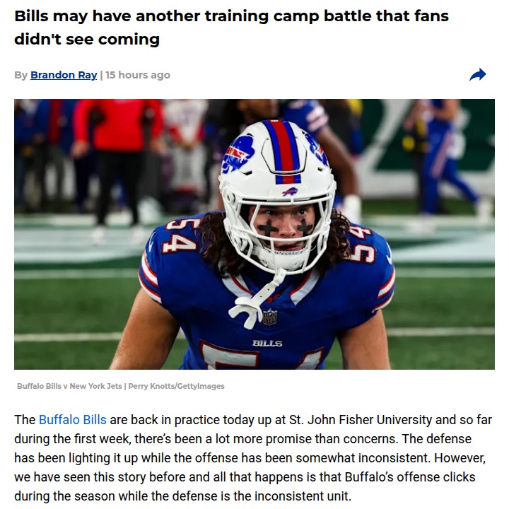 Bills camp heats up with surprise linebacker battle