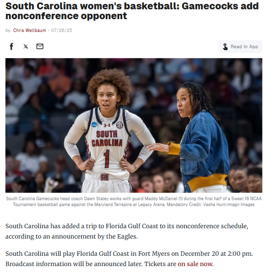 Gamecocks Set for FGCU Showdown in December