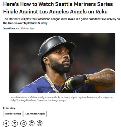 Watch Mariners vs. Angels free on Roku!