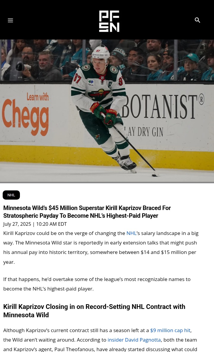 Kaprizov Set to Smash NHL Salary Records?