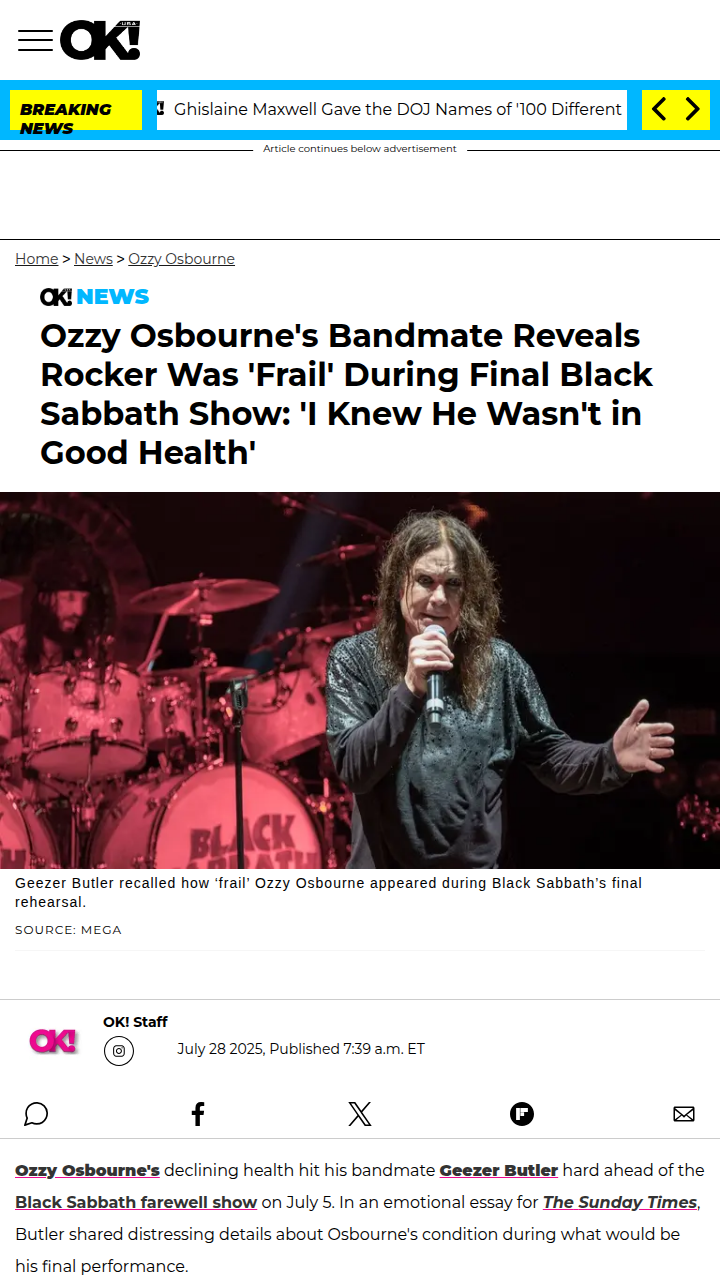 Ozzy Looked So Frail at Last Sabbath Show 😢