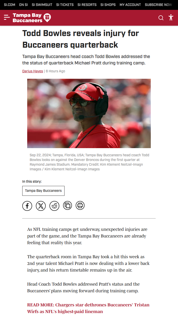 Bucs QB depth tested as Pratt sidelined