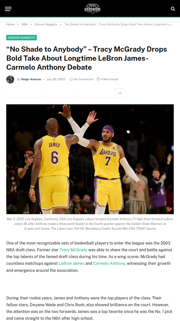 T-Mac Says Melo Was Robbed of ROY!