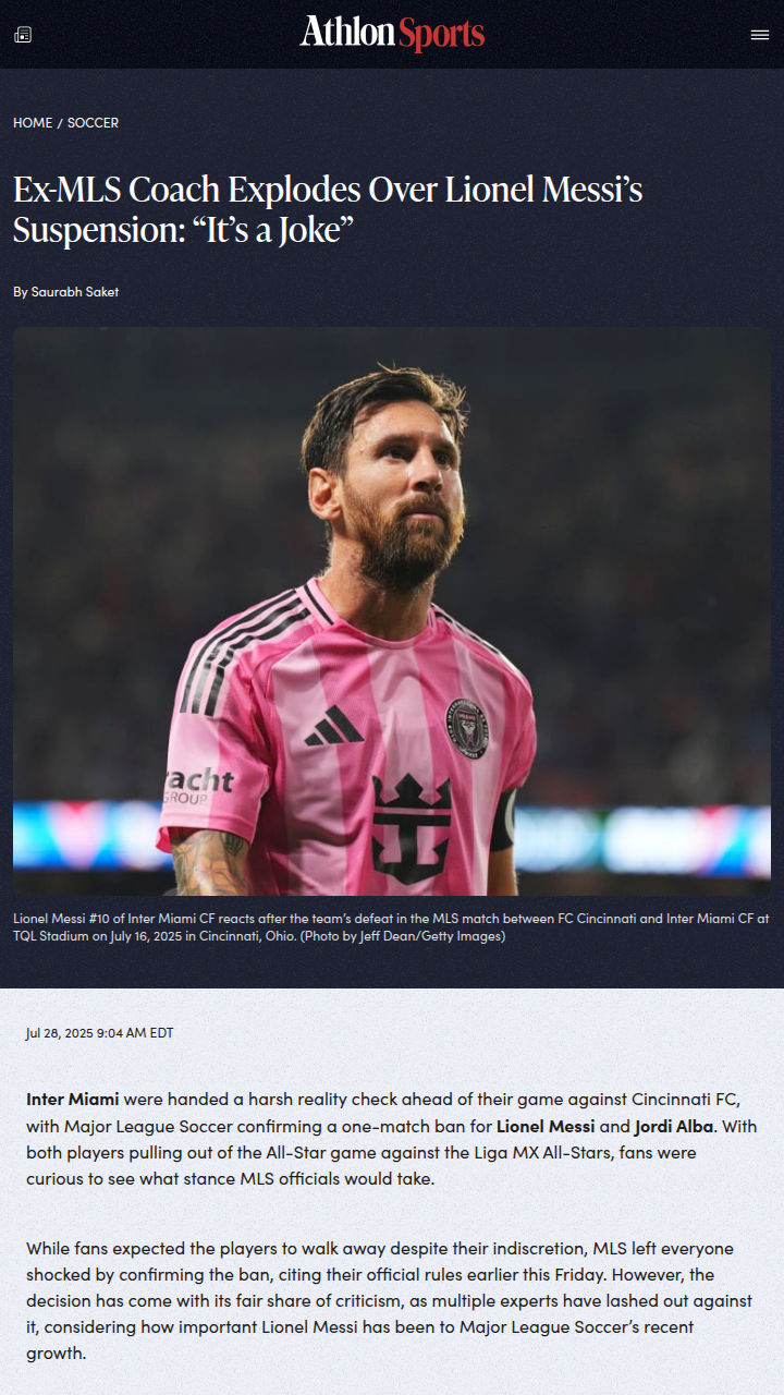 Messi’s Ban: Fair Play or MLS Overreach?