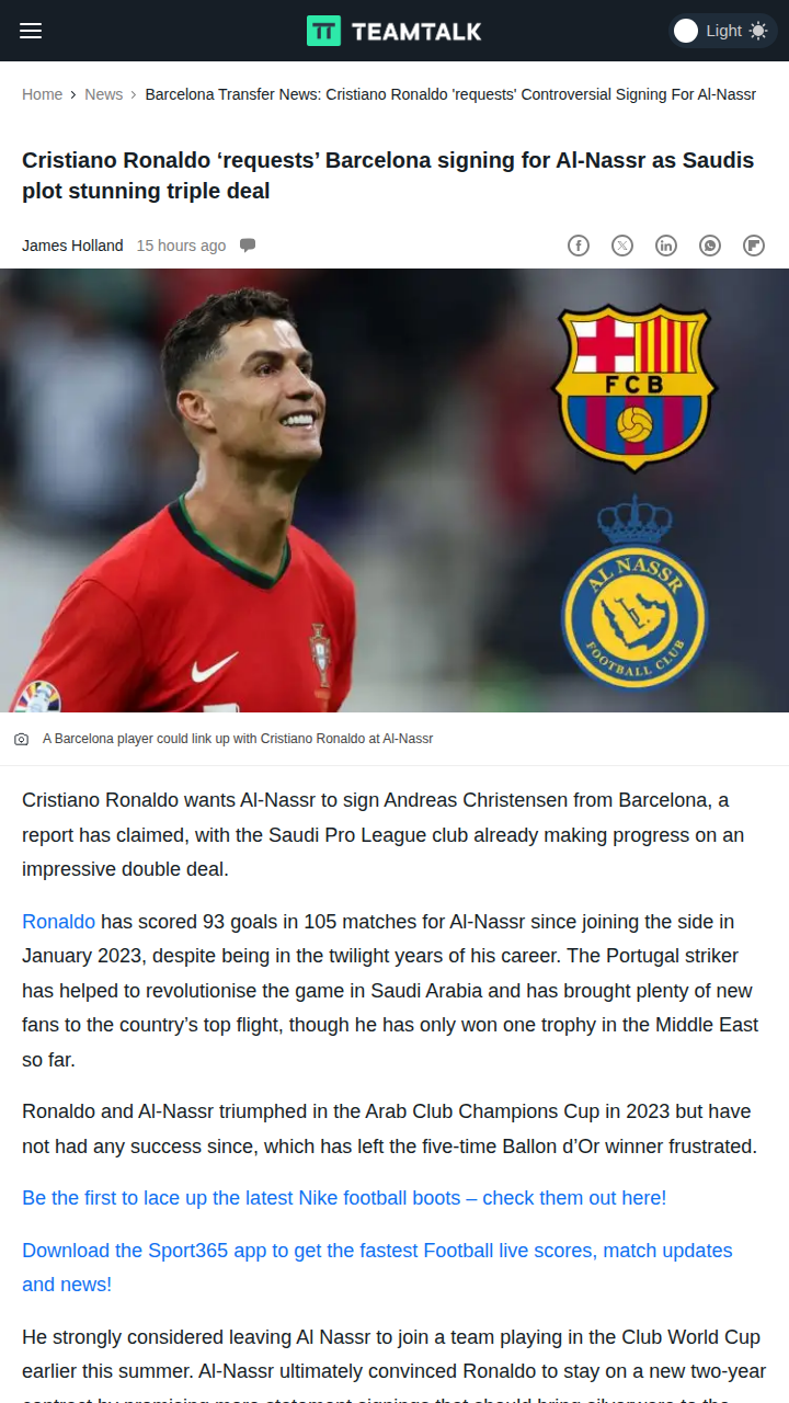 CR7 Eyes Christensen for Al-Nassr Defense
