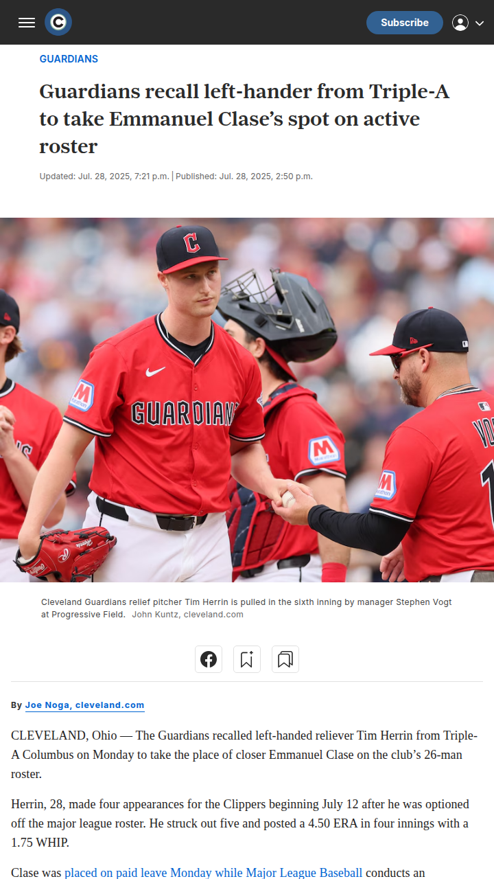 Guardians shake up bullpen with new arm