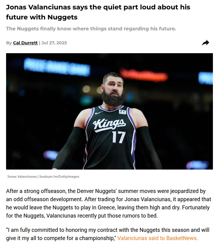 Valanciunas commits: Nuggets fans can breathe easy
