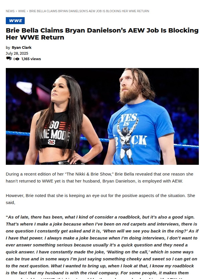 Brie Bella’s WWE Comeback Blocked by AEW Ties?