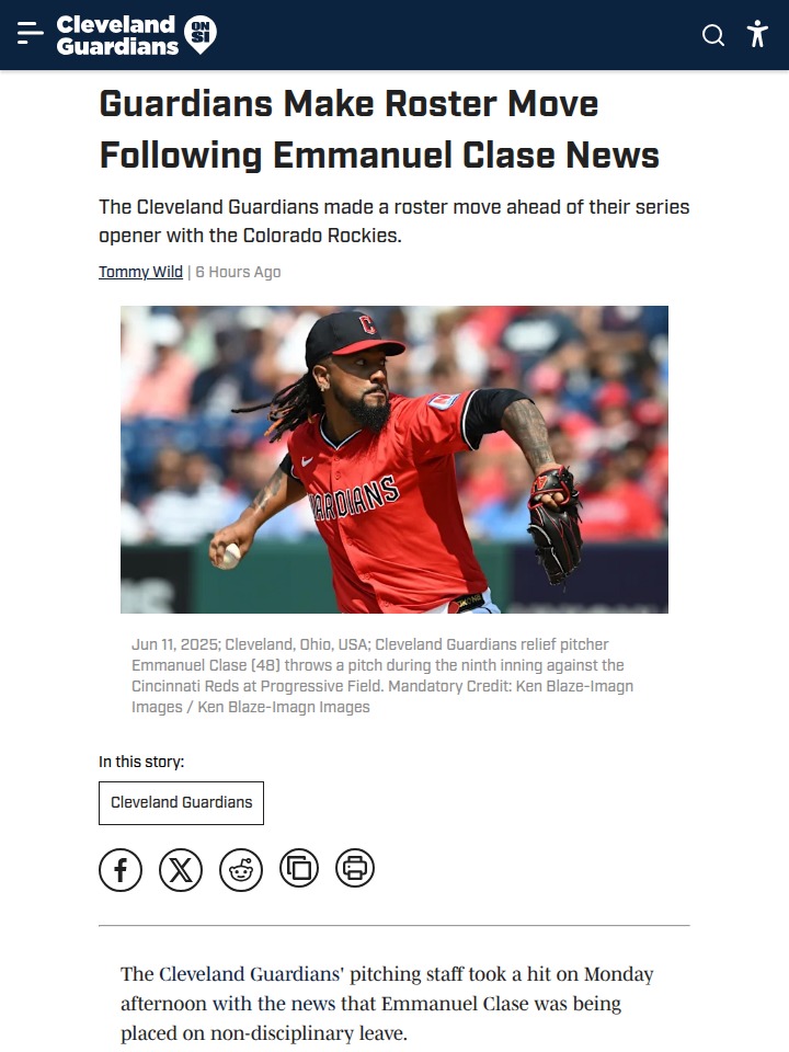 Guardians bullpen shakeup after Clase news