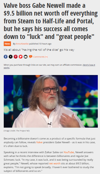 Gabe Newell Says Billionaires Need Luck