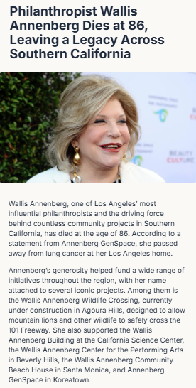 Wallis Annenberg’s legacy shapes LA life