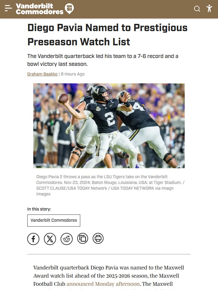 Diego Pavia’s rise puts Vanderbilt in the spotlight