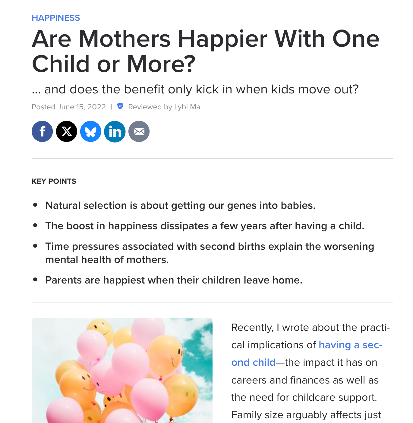 Parental happiness and number of children in a family?