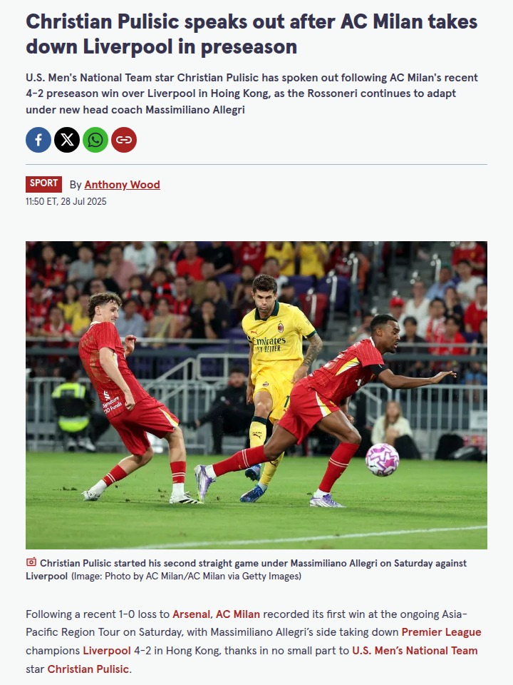Pulisic Magic Downs Reds in Preseason Clash