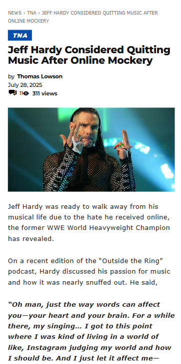 Jeff Hardy Almost Quit Music 🎤