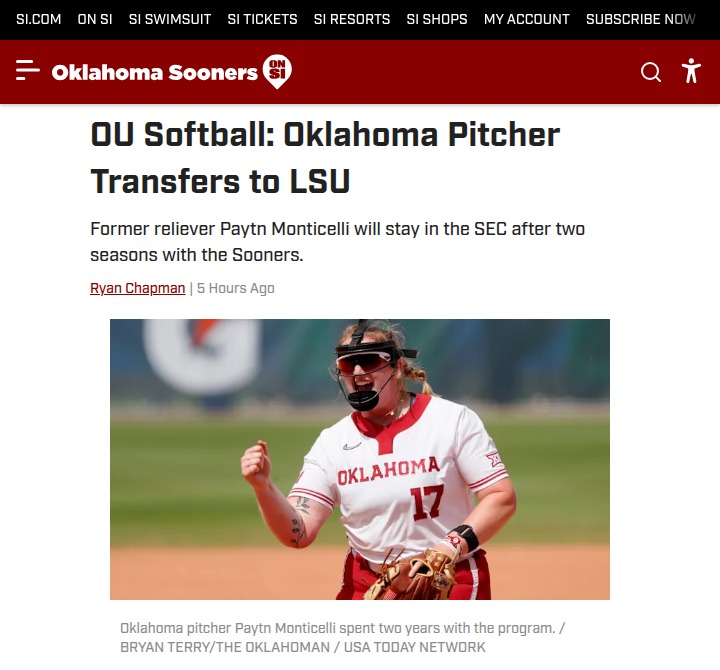 Oklahoma’s pitching shakeup: Monticelli heads to LSU
