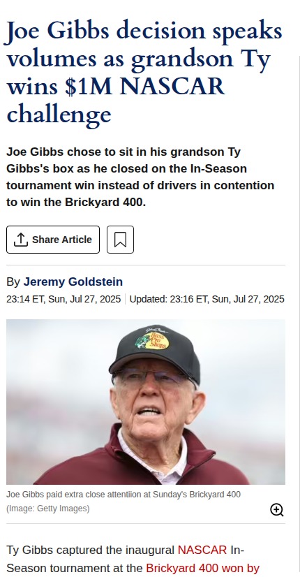 Joe Gibbs Picks Family Over Favorites?