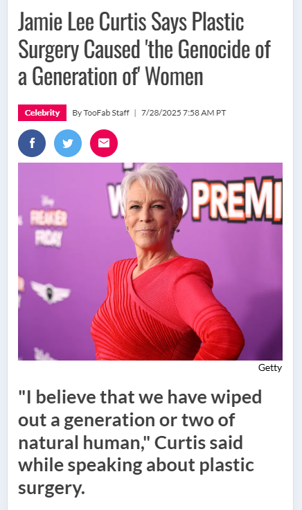 Jamie Lee Curtis Calls Out Plastic Surgery