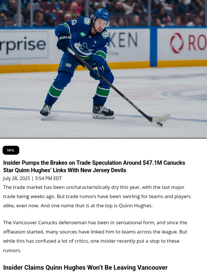 Quinn Hughes Trade Rumors: Real or Hype?