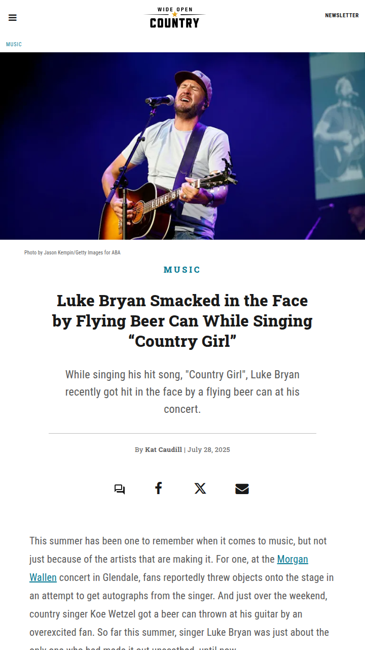 Luke Bryan Hit by Beer Can Onstage! 🍺