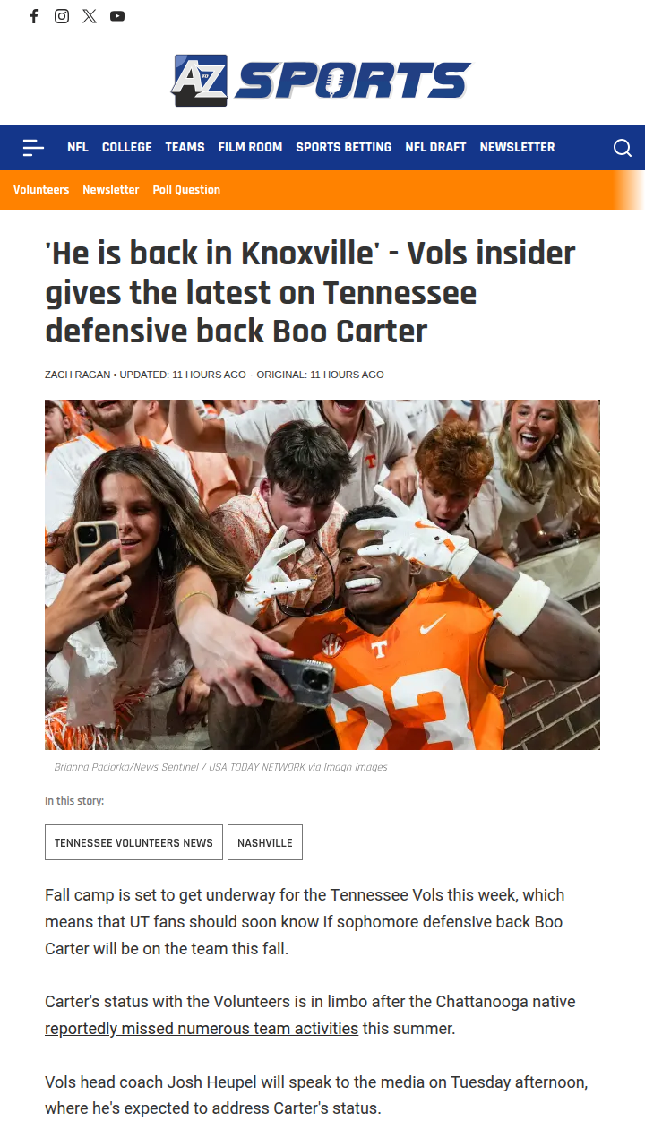 Boo Carter’s future with Vols up in the air