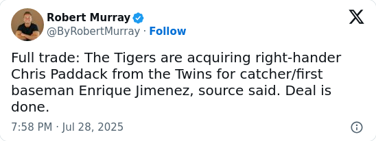 Twins Start Fire Sale, Send Paddack to Tigers