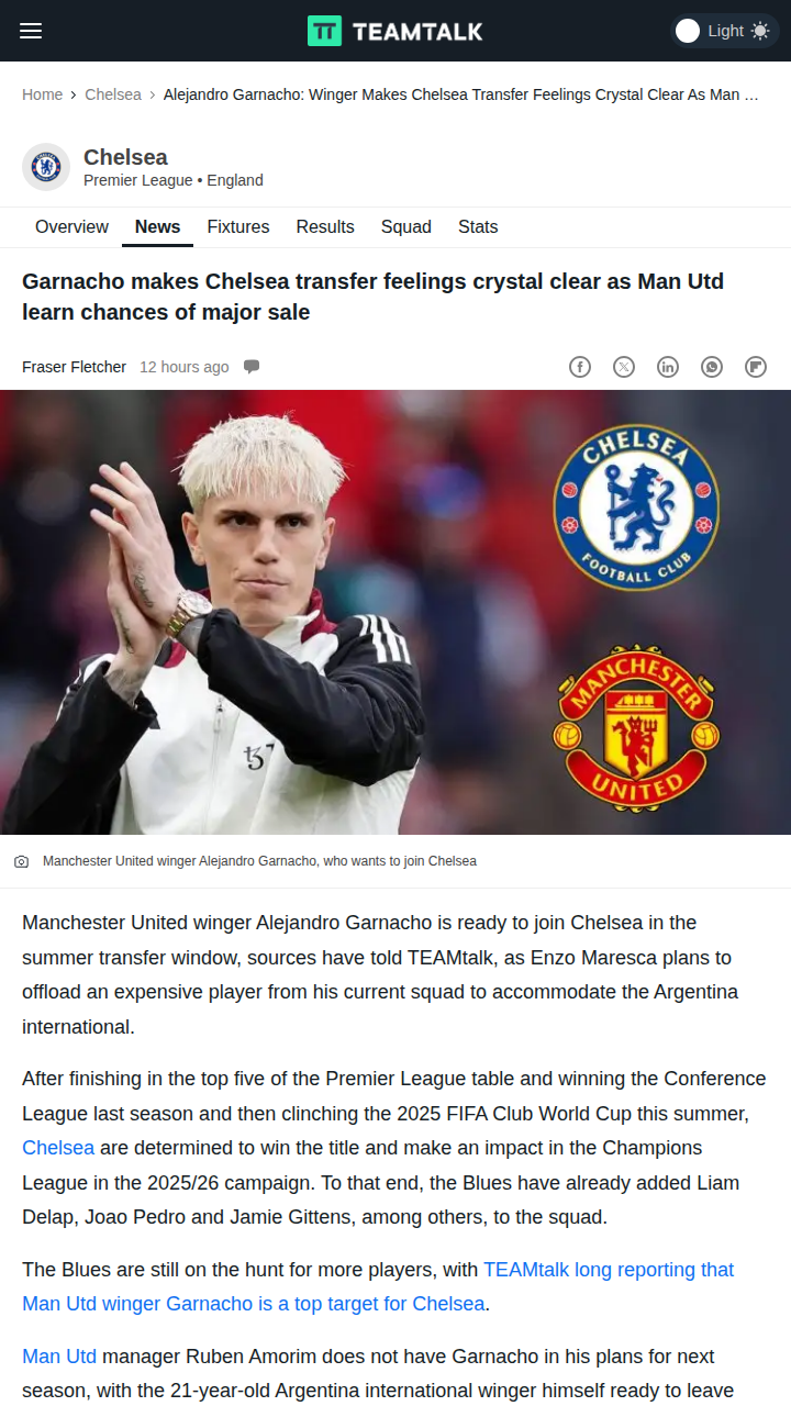 Garnacho Eyes Blues Move as Sterling Exit Looms