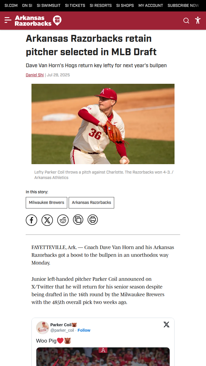 Razorbacks’ bullpen gets a rare boost