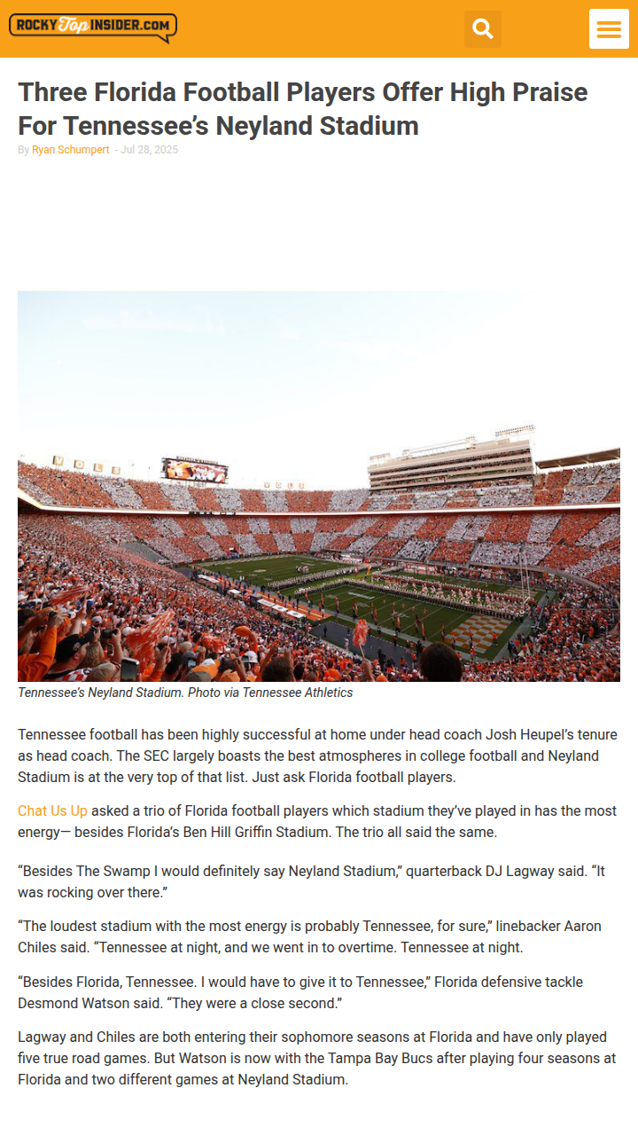 Florida players rave about Neyland Stadium
