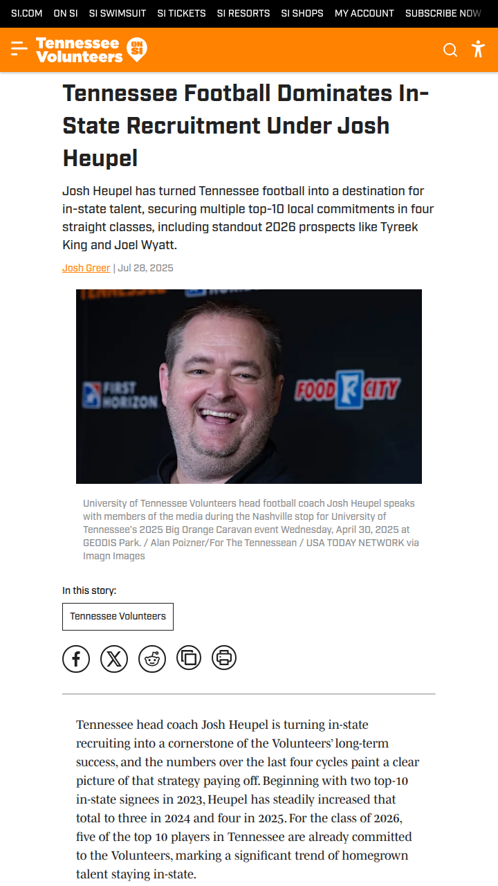 Homegrown stars fuel Tennessee’s football rise