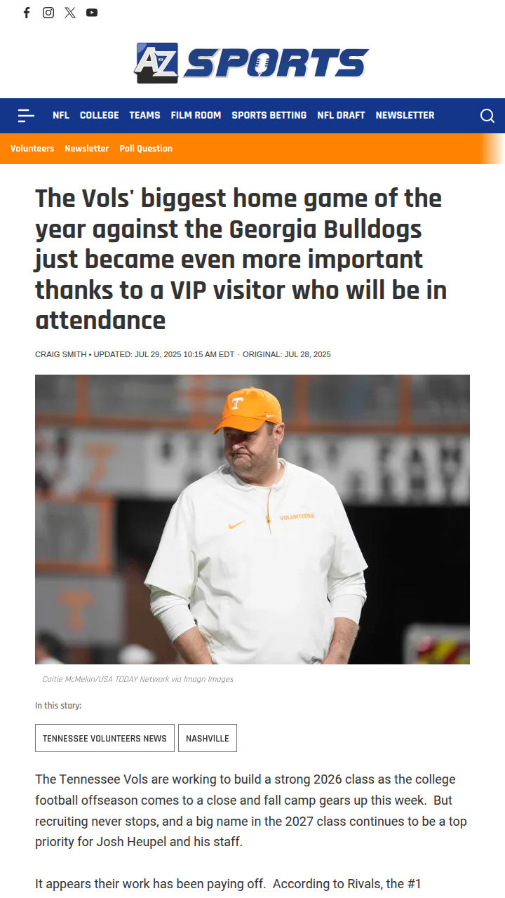 Vols’ Georgia showdown gets a VIP twist