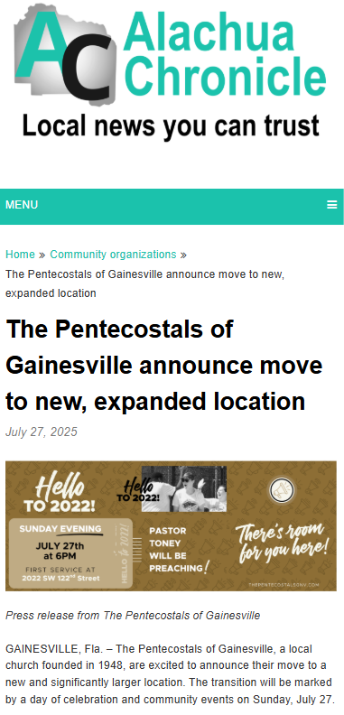 Gainesville church’s big move brings new energy