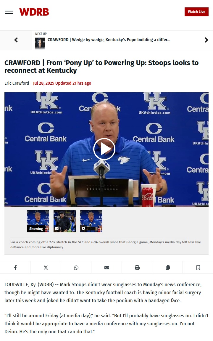 Stoops hits reset with Kentucky fans
