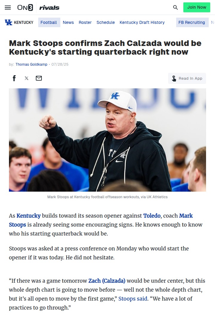 Zach Calzada leads Kentucky QB race