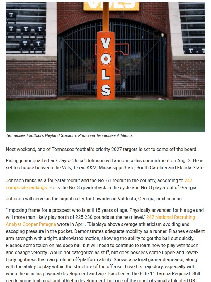 Juice Johnson’s Decision: Vols or Rivals?