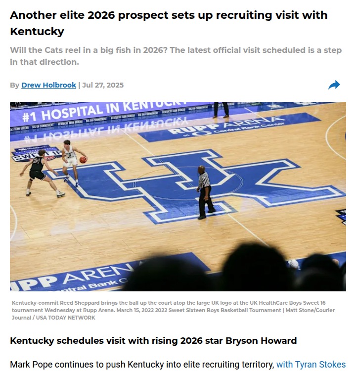 Bryson Howard Eyes Big Blue Nation