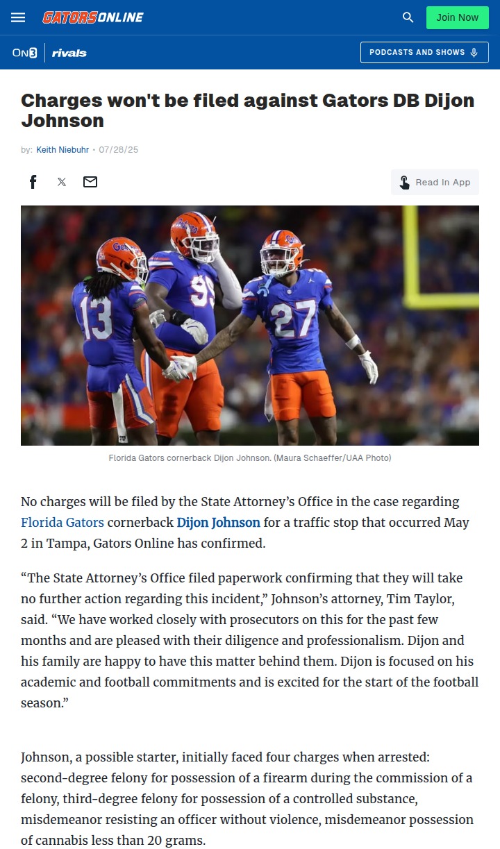 Dijon Johnson cleared, ready for Gators season
