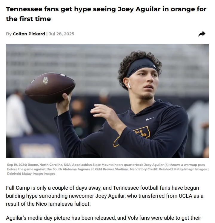Joey Aguilar brings swagger to Rocky Top