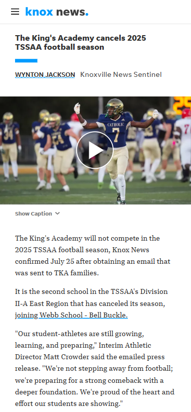 King's Academy football takes a timeout