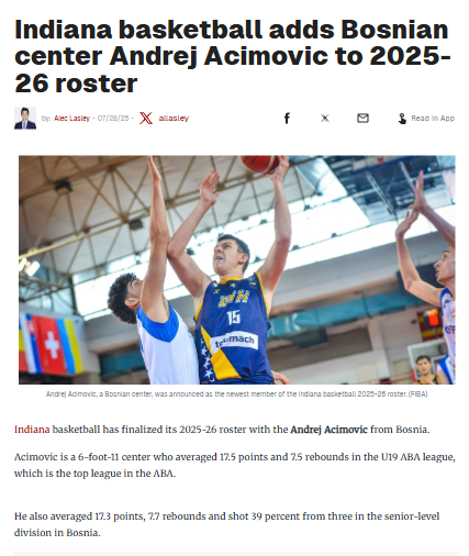 Indiana hoops lands Bosnian standout