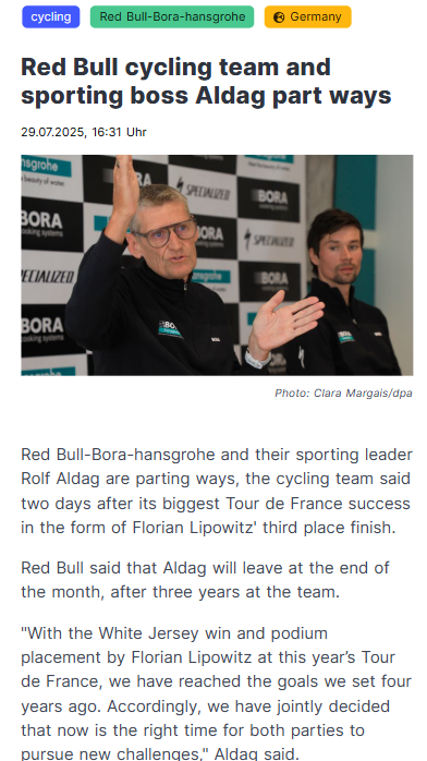 Red Bull’s Cycling Boss Rides Off After Big Win
