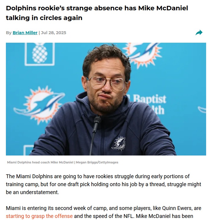 Dolphins fans puzzled by rookie’s vanishing act
