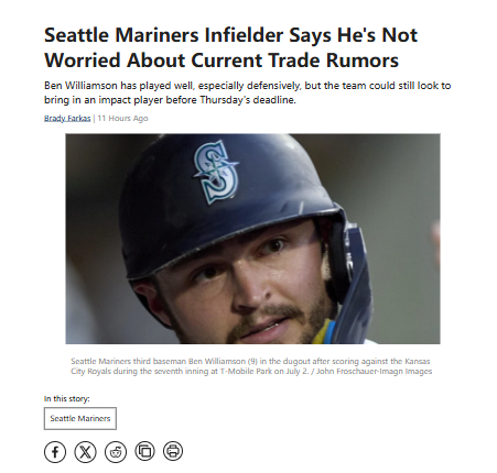 Mariners rookie stays cool amid trade buzz