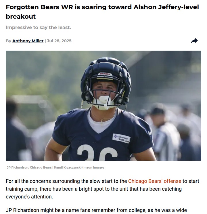 JP Richardson turning heads at Bears camp