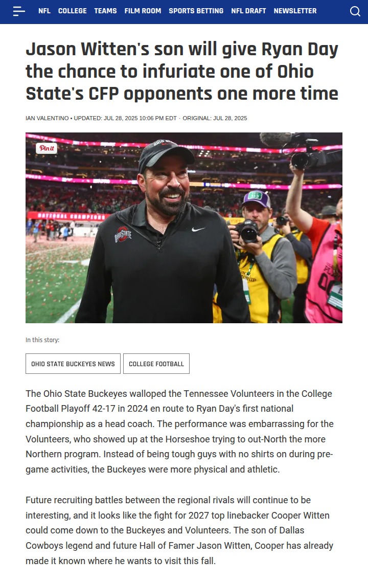 Cooper Witten: Buckeyes vs Vols Rivalry Heats Up