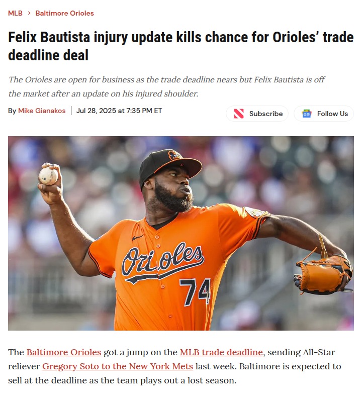 Orioles’ bullpen shakeup after Bautista injury