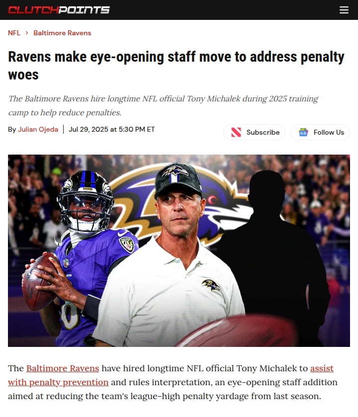 Ravens bring in NFL ref to tackle penalties