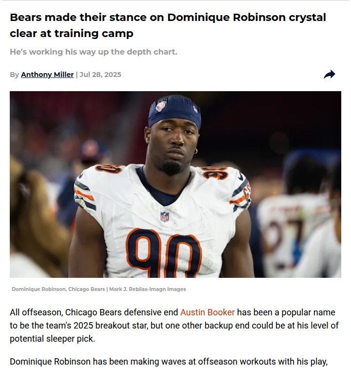 Dominique Robinson’s breakout buzz at Bears camp