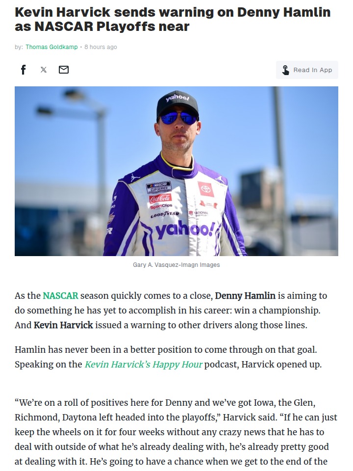 Harvick: Watch Out for Denny This Playoffs