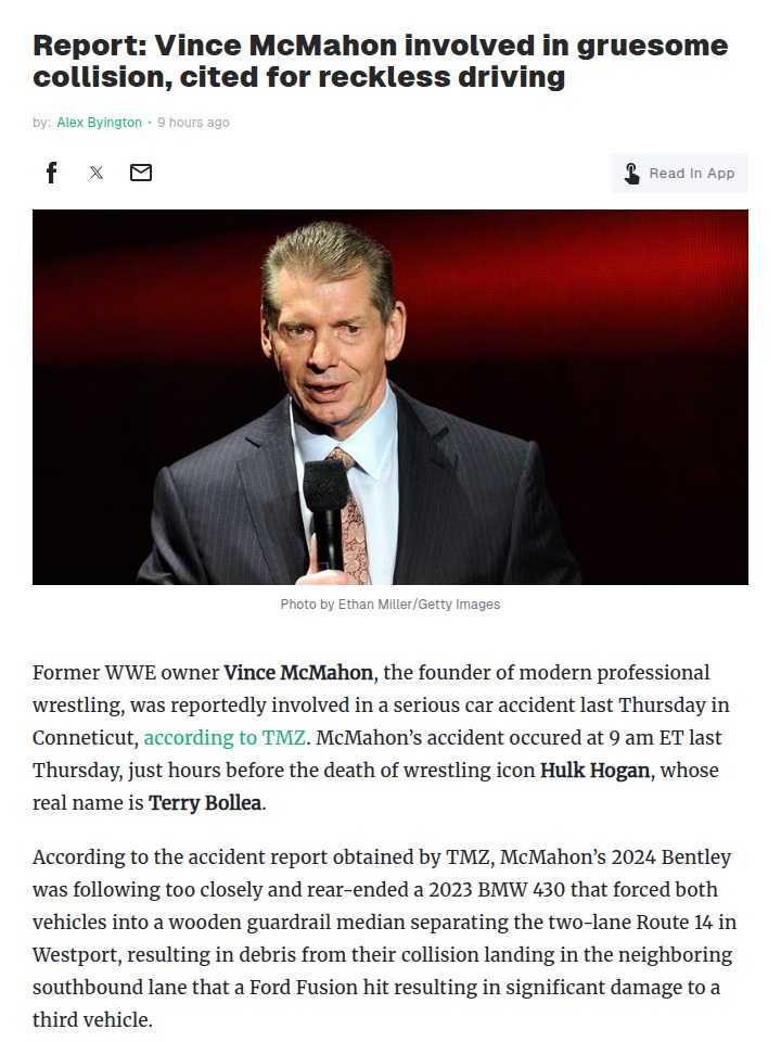 Vince McMahon’s wild crash rocks wrestling world